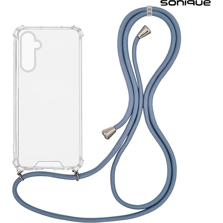 Sonique, husa de telefon din silicon cu spate acrilic, cu cordon, antisoc Armor Clear, transparent/albastru-gri, compatibil Samsung Galaxy A16 4G/5G