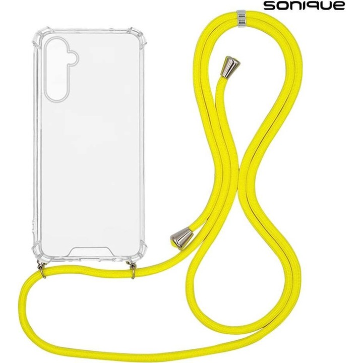 Husa silicon Sonique Armor Clear pentru Samsung Galaxy A16 4G/5G, antisoc cu snur, spate acrilic si laterale din TPU, transparent/galben