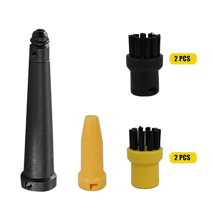 Accesorii pentru curatator cu abur SC1 SC2 SC3 SC4 SC5 CTK10 CTK20, perie rotunda cu peri rezistenti, duza de putere extensibila, plastic rezistent, negru/galben, 1 set