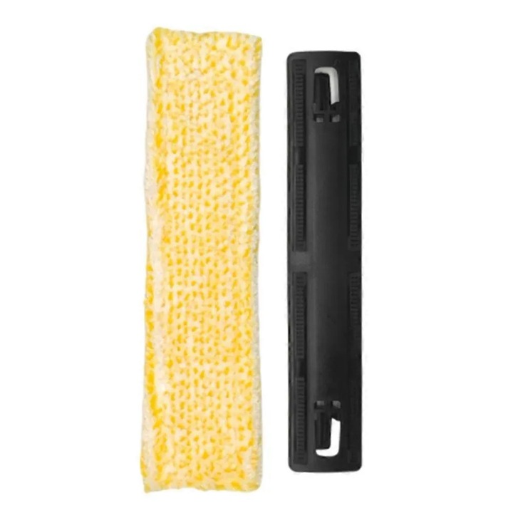 Set 2 piese, husa mop de inlocuire compatibila cu Karcher WV1/WV2/WV5/WV7, microfibra groasa, cu catarama nylon, negru/galben
