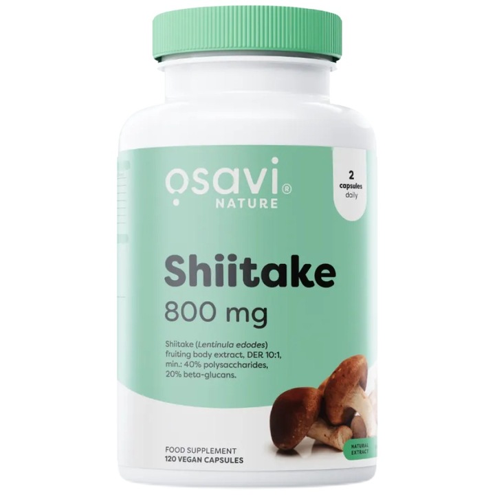 Хранителна добавка Osavi Shiitake 800 mg Minimum 20% Beta-Glucans, 120 капсули