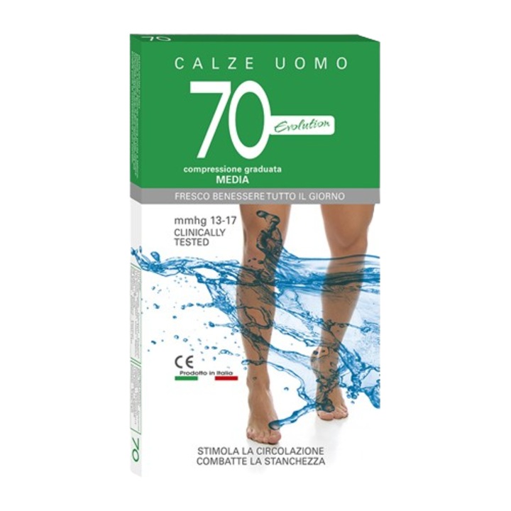 Calze Uomo 70 DEN kompressziós férfi pamut és antibakteriális fekete színű 13-17Hgmm utazó térdzokni (S.M. méret)