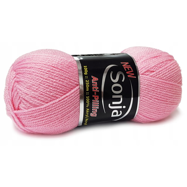 Sonja Anti-Pilling kötőfonal, 100% anti-pilling akril fonal, közepes vastagságú, 250 m/100 g hosszúság, rózsaszín, 100 g