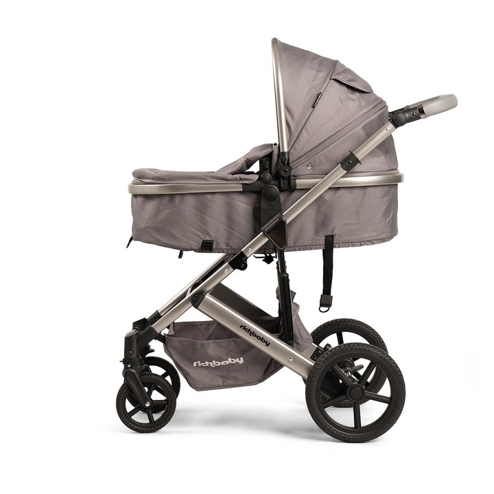 Carucior 2 in 1 Rich Baby, landou transformabil, 0-36 luni, culoare gungrey/grey, greutate 11 kg