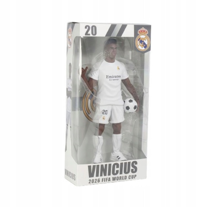 Figurina focista Vinícius Jr. Real Madrid, 22 cm, labdával gyűjtői szobor