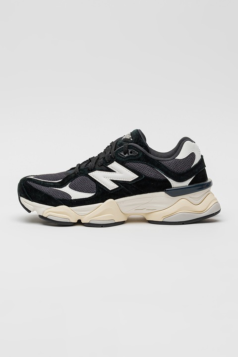 New Balance, 9060 nyersbőr sneaker hálós anyagbetétekkel, Fehér/Szénfekete/Koptatott fekete