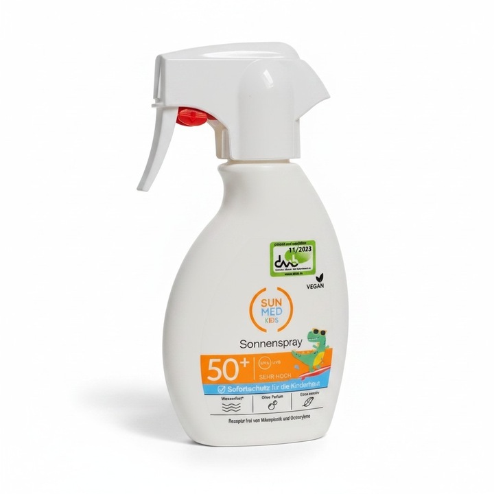 Spray cu Protectie Solara pentru Copii SPF 50+ SUN MED Kids, Vegan, Fara Parfum, Rezistent la Apa, Protectie UVA & UVB, Fara Octocrylene si Microplastice, 220 ml