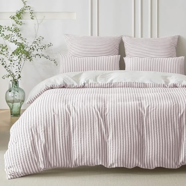 Soulful ágynemű garnitúra, 155x220cm, jacquard pamut, csíkos design, poros lila