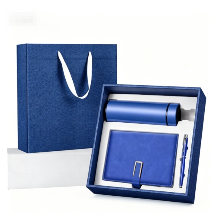 Set cadou Greatsoon® premium, termos + agenda + pix, idei cadou pentru colegi, profesori, absolventi, albastru