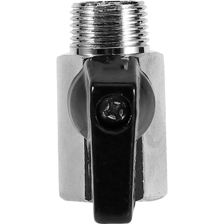 Robinet cu bila din alama 1/2" 3/8" 1/4" 1/8", filet BSP tata x filet BSP mama, pentru compresor de aer, argintiu/negru, 1 buc