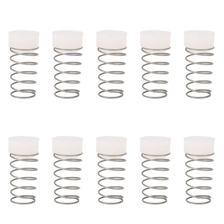Set 10 bucati, miez supapa de retinere cu arc (valva unidirectionala), din cauciuc cu arc metalic, pentru compresoare fara ulei si capete de cilindru, previne refluxul, durabil, alb/argintiu