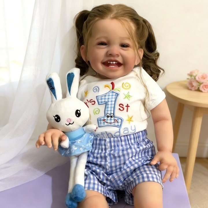 Кукла BZDOLL Реалистична Reborn 60 см с 3D рисувана кожа и видими вени, платнено тяло, играчка, новородено бебе от мек винил 60 см, Handmade Art, Smiling Princess