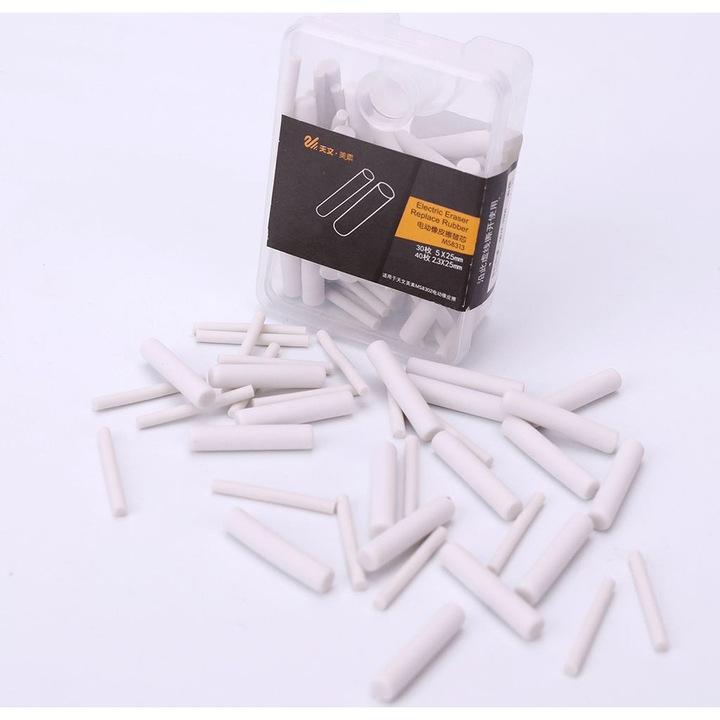 Set 70 buc., gume de inlocuire pentru radiera electrica MS8313, compatibile cu Tenwin 8302/8305/8306, material TPR, 5 x 25 mm (30 buc.), 2.3 x 25 mm (40 buc.), alb