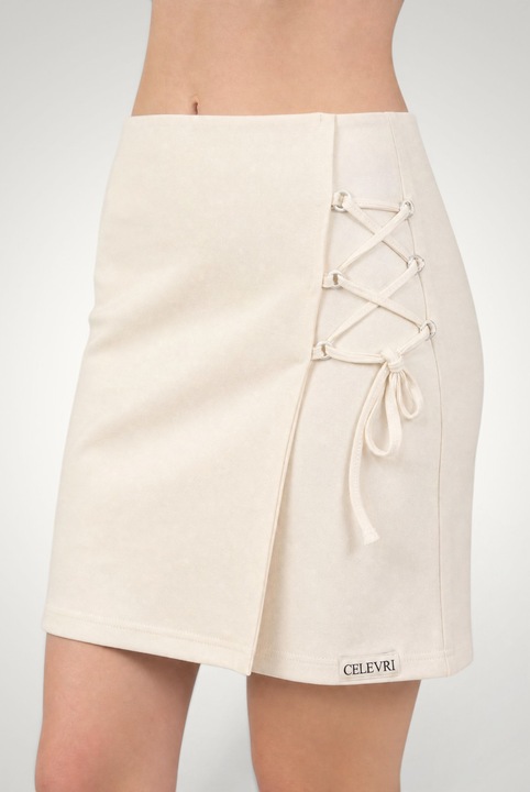 Pantaloni scurti de dama, tip fusta din bumbac premium, cu snur lateral, Alb, Marimea L