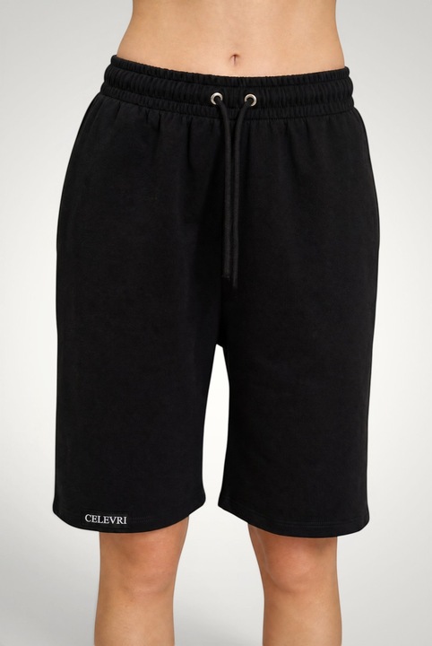 Pantaloni scurti de dama, oversize, din bumbac premium, Negru, Marimea XL