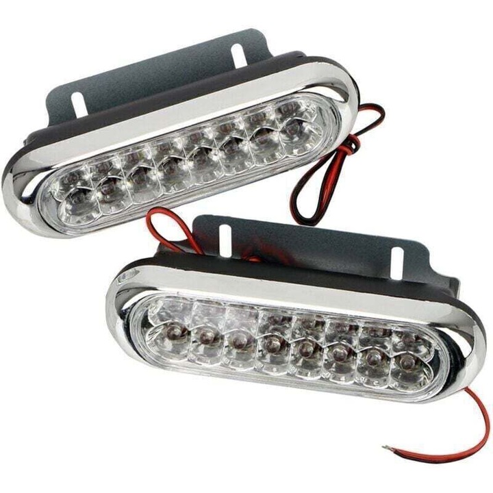 2 db univerzális LED nappali menetfény készlet, 16 LED, fehér, 12V, 6W, fekete