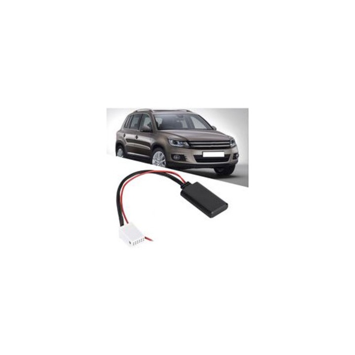 Adaptor AUX Bluetooth auto compatibil cu MCD RNS 510, RNS 500, RNS 300, MFD2, DDR 200/210/300/310/500/510, conector 12 pini, Bluetooth 4.0 retrocompatibil, suport MP3/WMA/WAV/FLAC/DSD, 12V, Negru, 1 buc