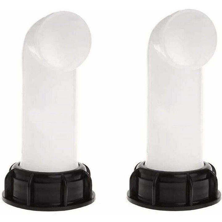 Set 2 bucati, adaptor vana rezervor IBC, din PP de inalta calitate, filet 60 mm, alb/negru, diametru iesire ~40 mm