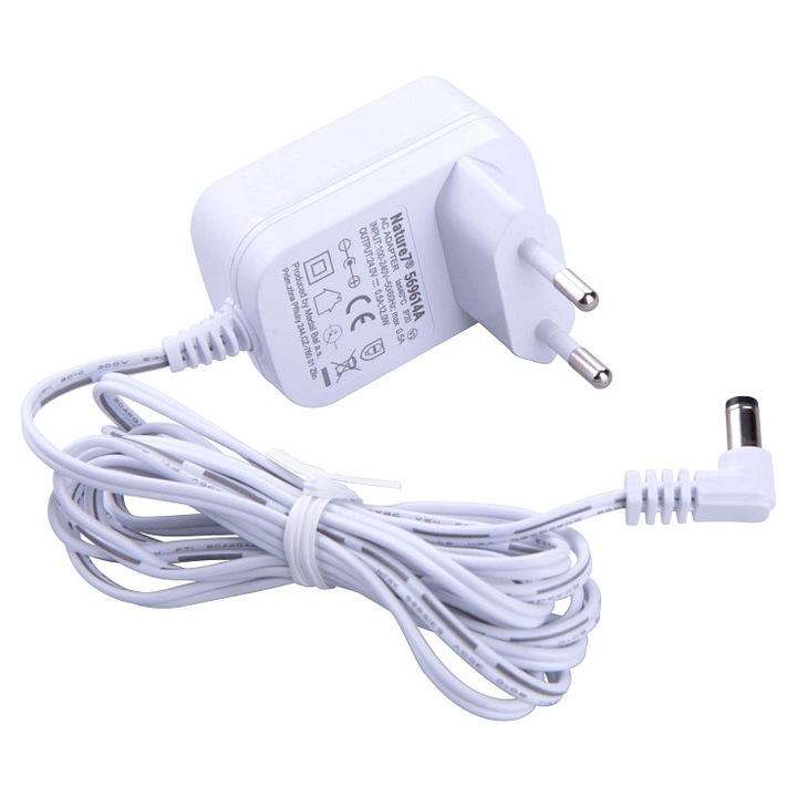 Nature7 tápegység adapter, tápegység, bemenet 100-240V, kimenet 24V/0,5A, kábellel és DC csatlakozóval, fehér