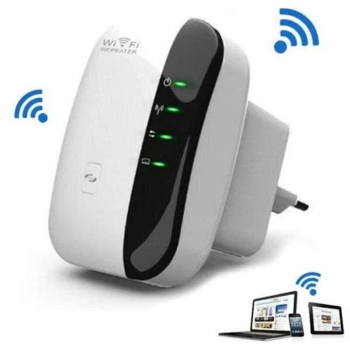 Repetor WiFi / Extensor WiFi Mini amplificator, compatibil WiFi-N 2.4GHz, antene integrate, port RJ45, functie WPS, Alb, 1 buc