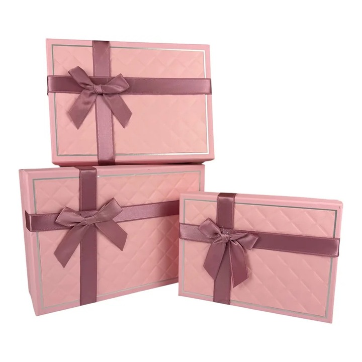 Set cutii dreptunghiulare 3 piese pentru ambalare cadouri, roz 'Awesome'