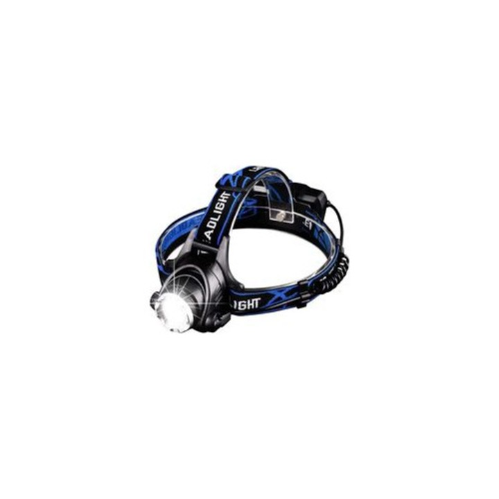 LED fejlámpa 800 lumen, állítható, újratölthető, fehér, 2x18650