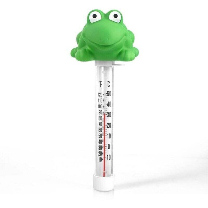 Termometru pentru piscina flotant, plutitor, model broasca, plastic durabil, rezistent la spargere, afisaj clar °C/°F pana la 50°C/120°F, verde, 1 buc