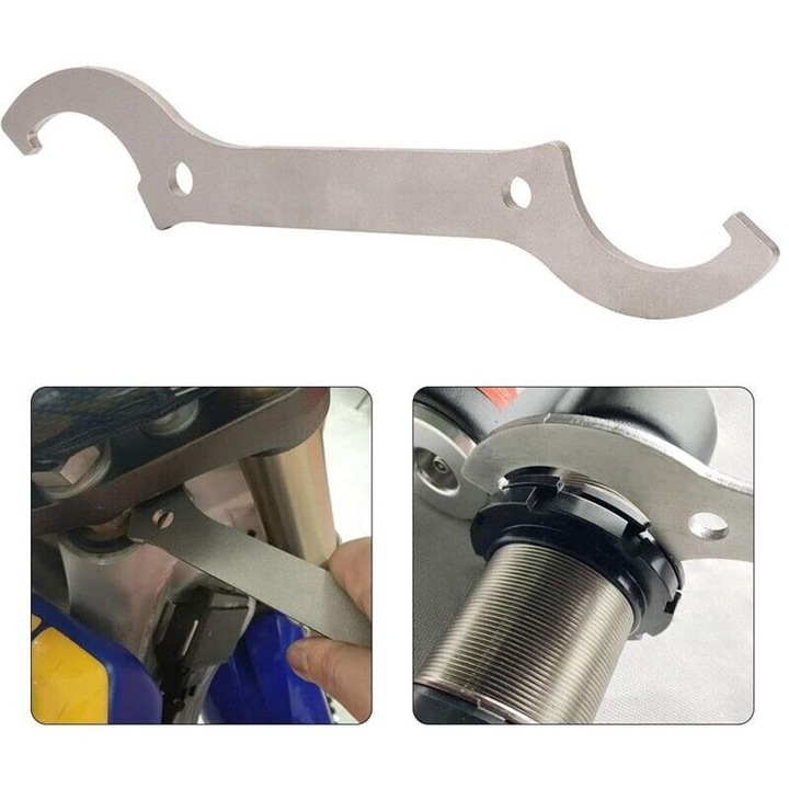 Cheie amortizor moto, cheie reglaj preincarcare, compatibila cu SX/SXF/YZ/YZF/WRF/CRF/KX/KXF/RM/RMZ/DRZ, 125-530, otel inoxidabil, functie dubla strangere/desfacere, Argintiu, 1 buc