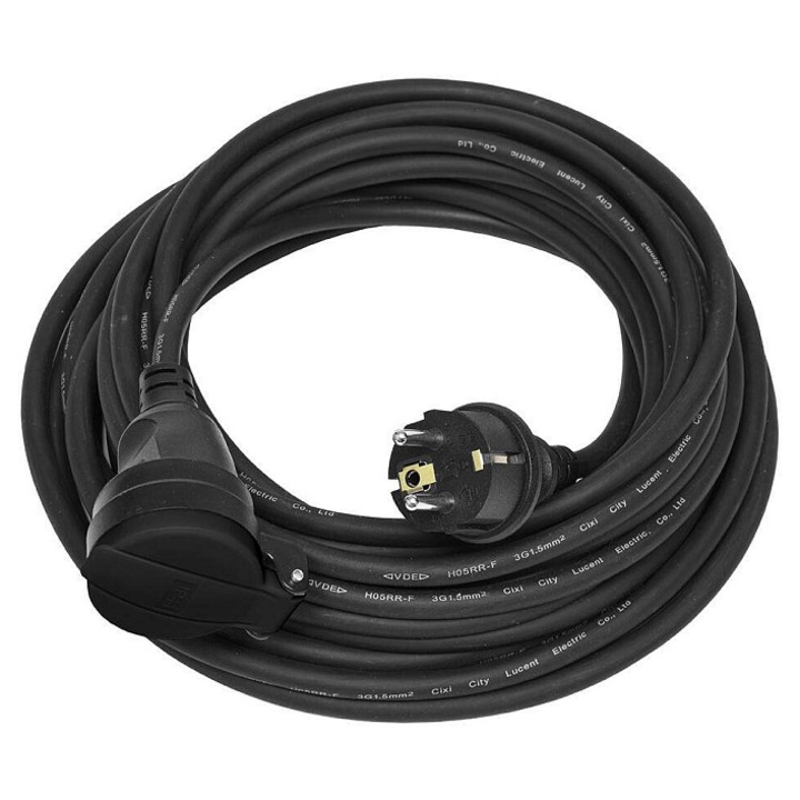 Удължител ECOPLANET/ECOLITE H07RN-F, удължителен кабел, 10 м, 3 x 1,5 mm2, IP44, черен, 1 бр