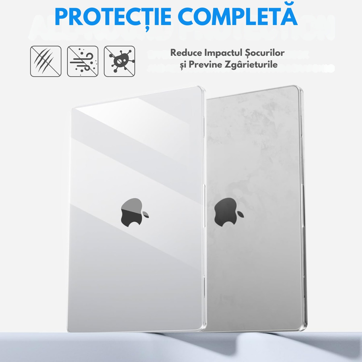 Husa transparenta rigida pentru MacBook Air 13.6", Dasbo®, Protectie Completa, Ventilatie Avansata, Ultra Slim, (2022-2026), Compatibila M2/M3/M4/M5, Modele A2681/A3113/A3240/A3449, Protectie 360, Semi-transparenta, Gri