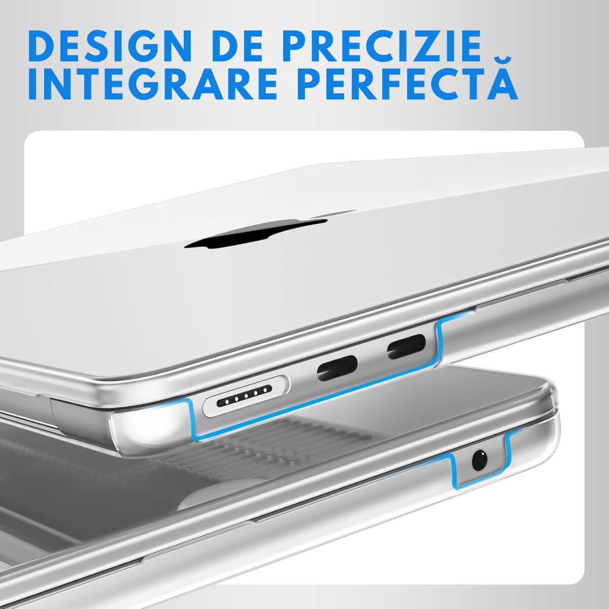 Husa transparenta rigida pentru MacBook Air 13.6", Dasbo®, Protectie Completa, Ventilatie Avansata, Ultra Slim, (2022-2026), Compatibila M2/M3/M4/M5, Modele A2681/A3113/A3240/A3449, Protectie 360, Semi-transparenta, Gri