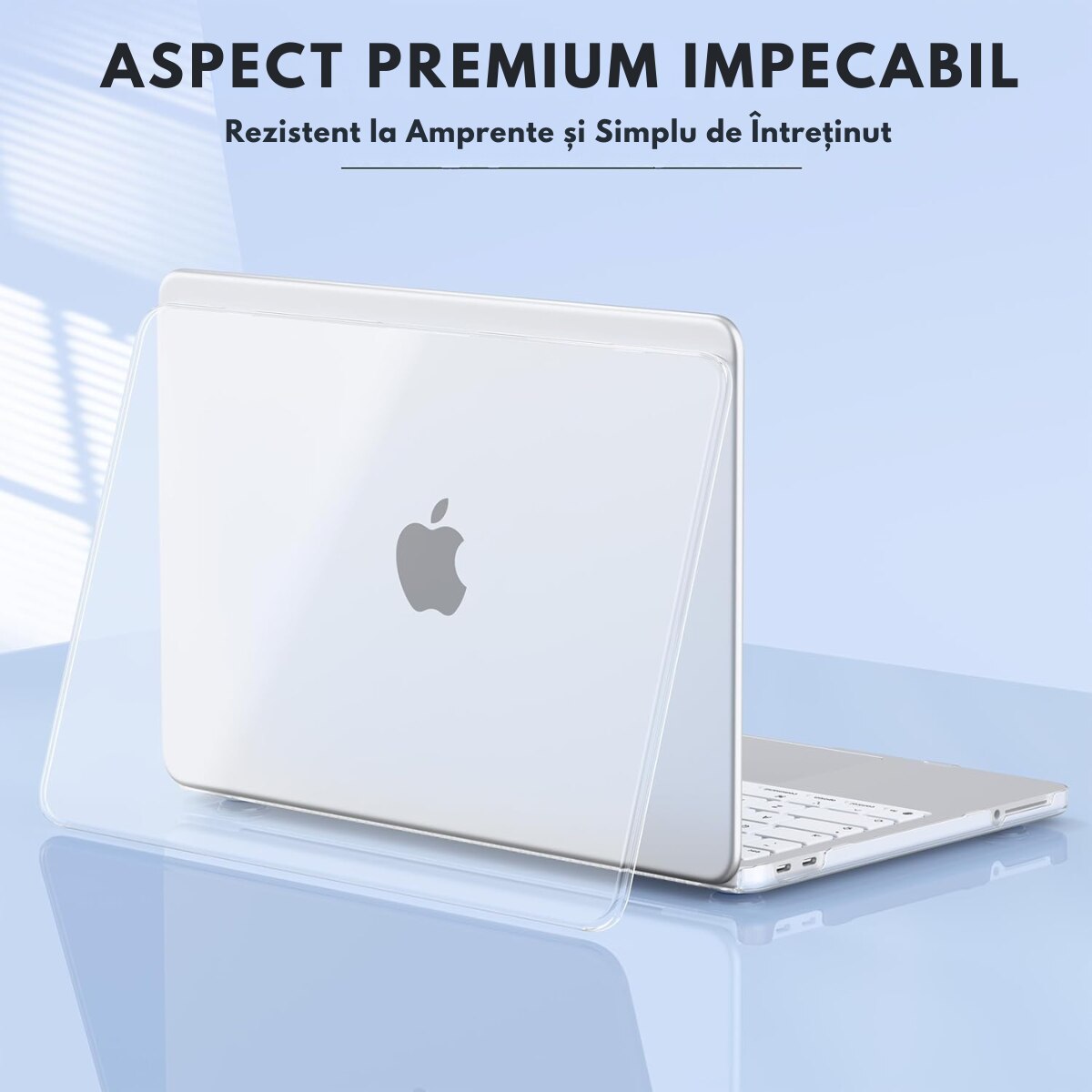 Husa transparenta rigida pentru MacBook Air 13.6", Dasbo®, Protectie Completa, Ventilatie Avansata, Ultra Slim, (2022-2026), Compatibila M2/M3/M4/M5, Modele A2681/A3113/A3240/A3449, Protectie 360, Semi-transparenta, Gri