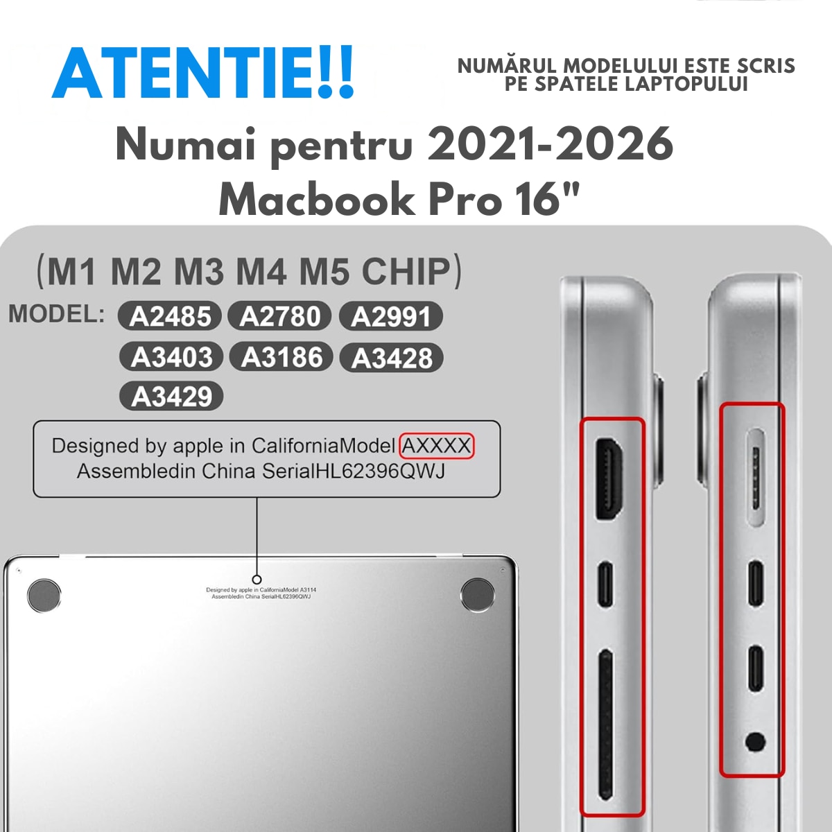 Husa transparenta rigida pentru MacBook Air 16", Dasbo®, Protectie Completa, Ventilatie Avansata, Ultra Slim, (2021-2026), Compatibila M1/M2/M3/M4/M5, Modele A2, A3, Protectie 360, Semi-transparenta, Gri