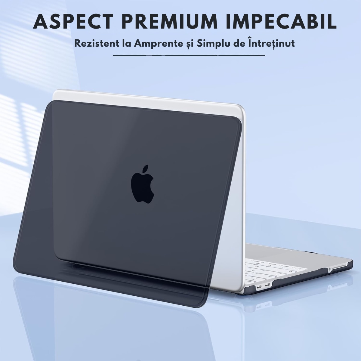 Husa transparenta rigida pentru MacBook Air 13.6", Dasbo®, Protectie Completa, Ventilatie Avansata, Ultra Slim, (2022-2026), Compatibila M2/M3/M4/M5, Modele A2681/A3113/A3240/A3449, Protectie 360, Semi-transparenta, Negru