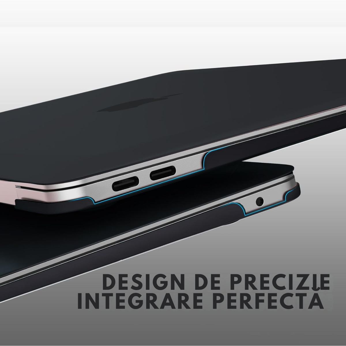 Husa transparenta rigida pentru MacBook Air 13.6", Dasbo®, Protectie Completa, Ventilatie Avansata, Ultra Slim, (2022-2026), Compatibila M2/M3/M4/M5, Modele A2681/A3113/A3240/A3449, Protectie 360, Semi-transparenta, Negru