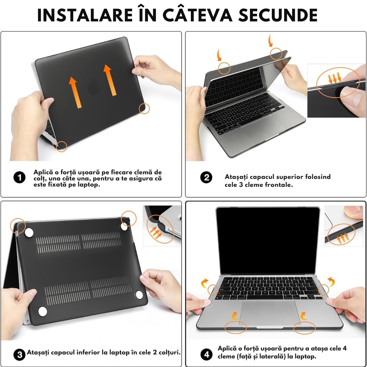 Husa transparenta rigida pentru MacBook Air 13.6", Dasbo®, Protectie Completa, Ventilatie Avansata, Ultra Slim, (2022-2026), Compatibila M2/M3/M4/M5, Modele A2681/A3113/A3240/A3449, Protectie 360, Semi-transparenta, Negru