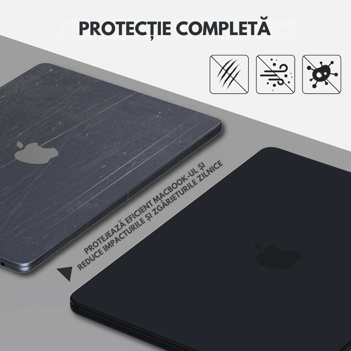 Husa transparenta rigida pentru MacBook Air 13.6", Dasbo®, Protectie Completa, Ventilatie Avansata, Ultra Slim, (2022-2026), Compatibila M2/M3/M4/M5, Modele A2681/A3113/A3240/A3449, Protectie 360, Semi-transparenta, Negru