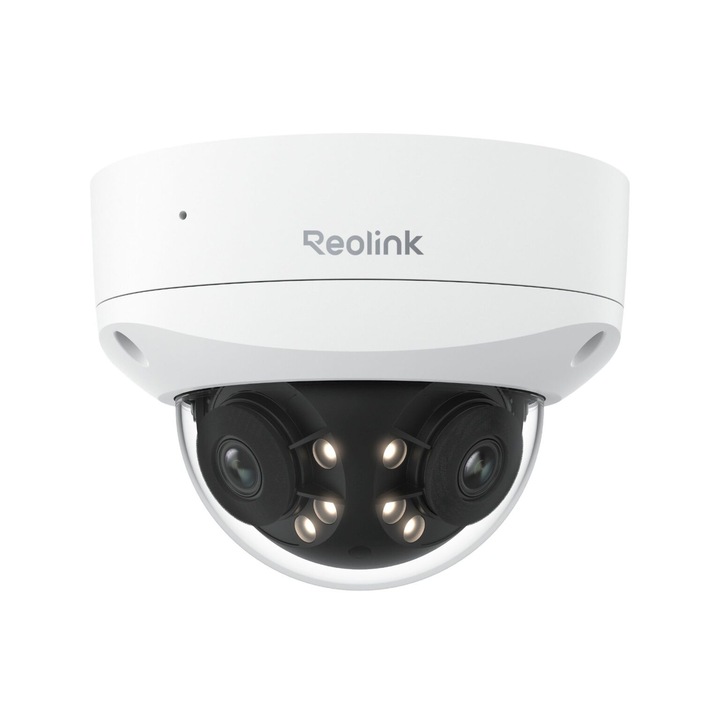 Камера за наблюдение Reolink Duo P737, 4K UHD 8MP, Двойна леща, 180° Панорама, Smart детекция на хора/автомобили, Двупосочно аудио, Цветно нощно виждане, Слот за MicroSD, Бял
