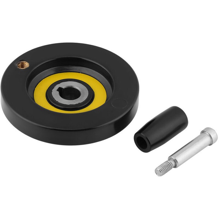 Kézikerék/hajtókar esztergához és marógéphez 12 x 80 mm, bakelitből, levehető forgó fogantyúval és hullámos hátsó profillal, fekete, 1 db
