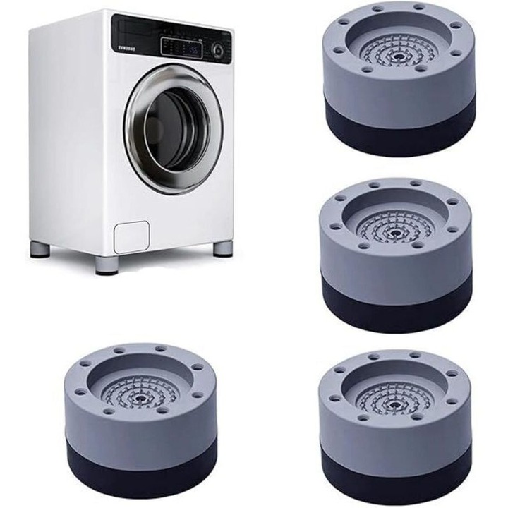 Set 4 bucati, suport cauciuc antishoc pentru masini de spalat, 7x7x4cm, negru