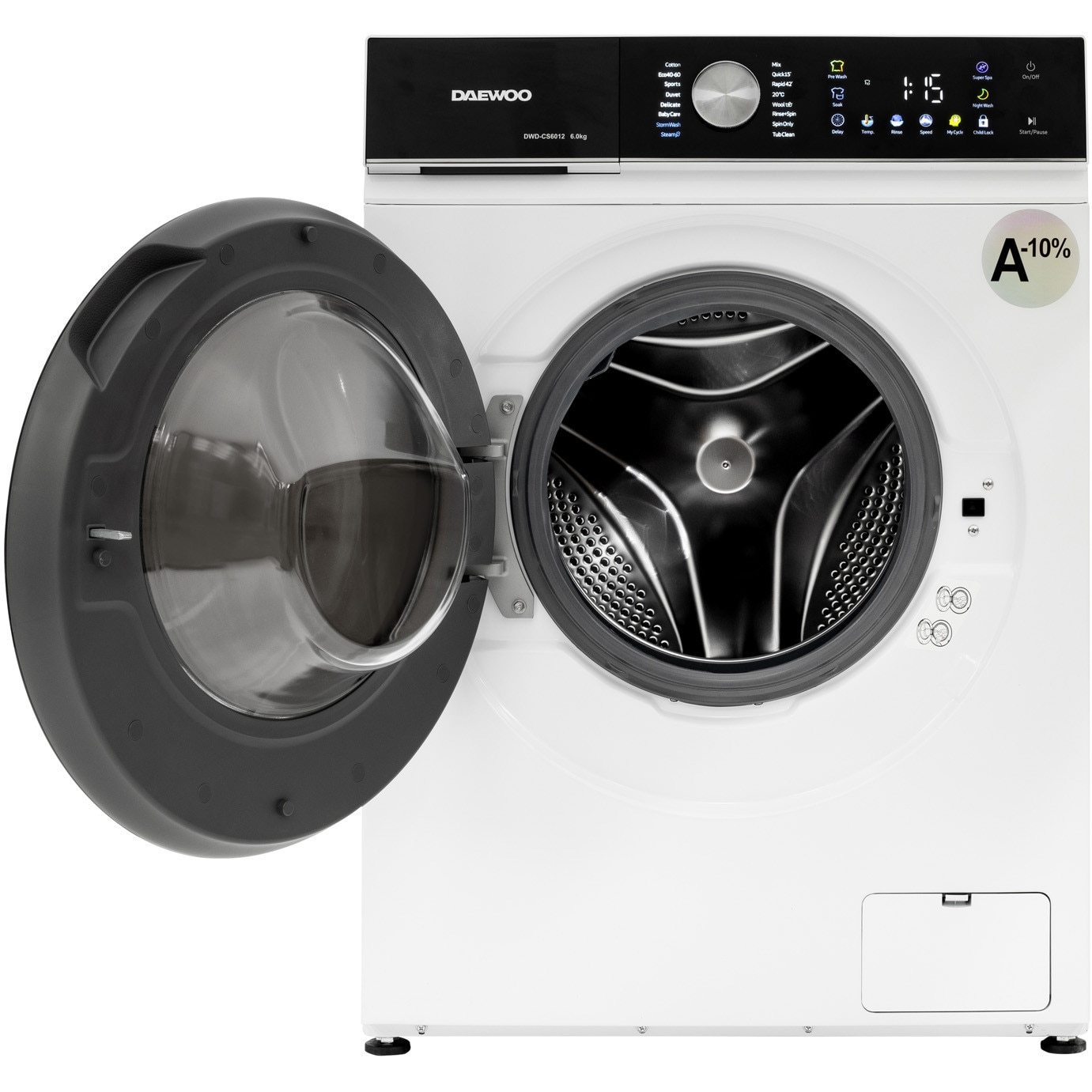 Masina de spalat rufe Daewoo DWD-CS6100,SLIM,motor Inverter,programe curatare intensa si igenizare cu abur ,ecran tactil cu iconite color,6 kg , 1400 rpm, clasa energetica A-10%,dimensiune (59.5 x 41 x 85 cm), culoare Alb
