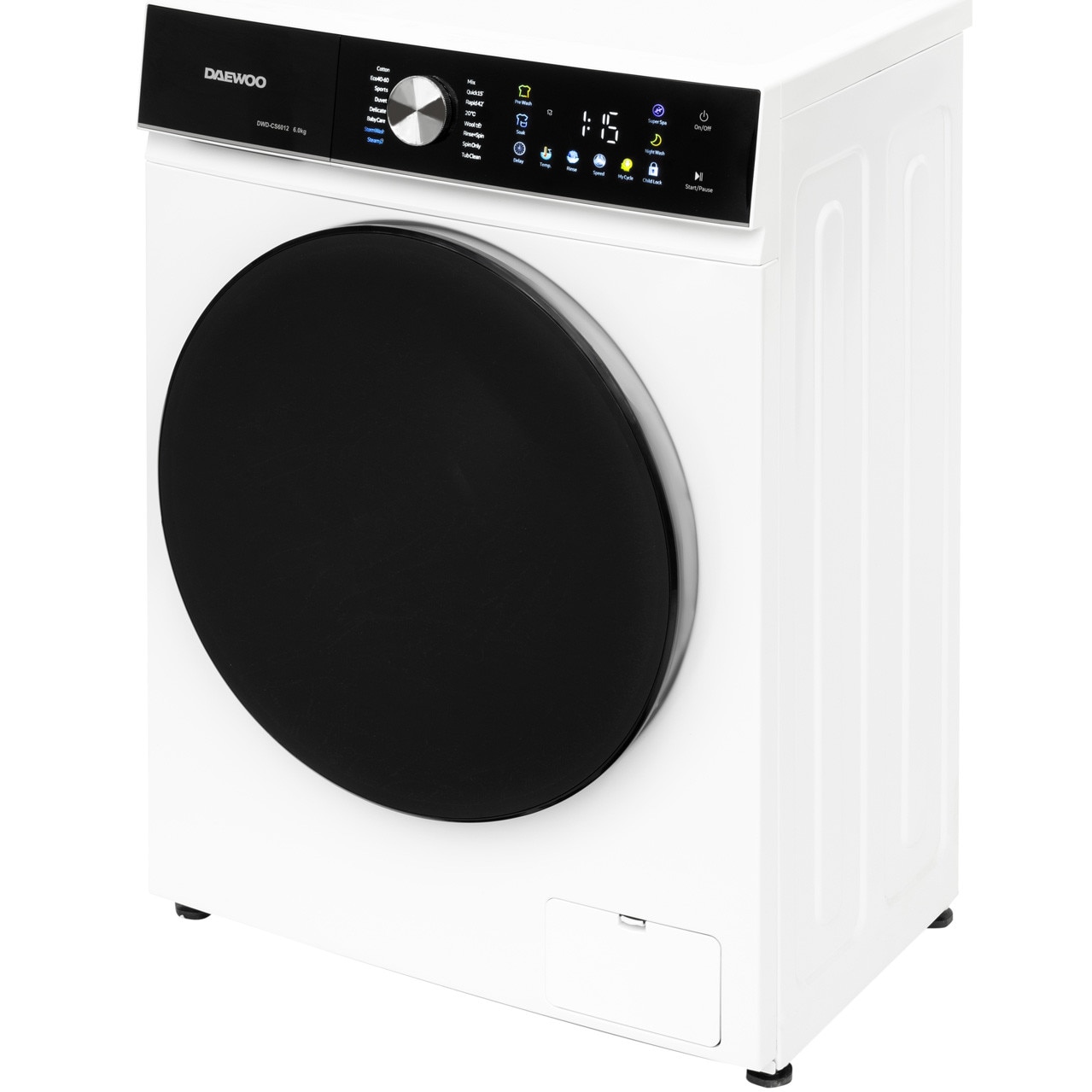 Masina de spalat rufe Daewoo DWD-CS6100,SLIM,motor Inverter,programe curatare intensa si igenizare cu abur ,ecran tactil cu iconite color,6 kg , 1400 rpm, clasa energetica A-10%,dimensiune (59.5 x 41 x 85 cm), culoare Alb