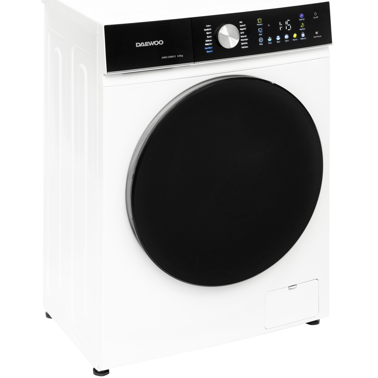 Masina de spalat rufe Daewoo DWD-CS6100,SLIM,motor Inverter,programe curatare intensa si igenizare cu abur ,ecran tactil cu iconite color,6 kg , 1400 rpm, clasa energetica A-10%,dimensiune (59.5 x 41 x 85 cm), culoare Alb