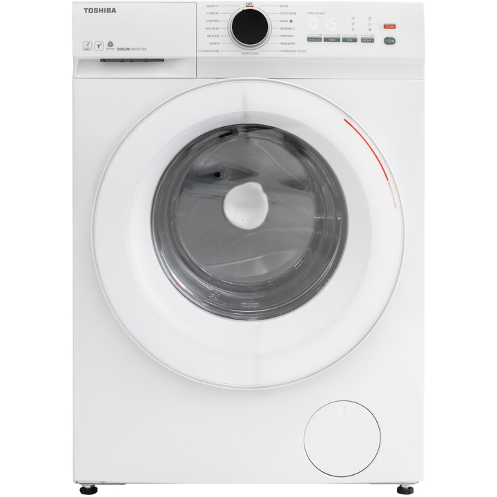 Masina de spalat rufe Toshiba TW-T21BU80UWBK(WW) ,motor Inverter,Tehnologie UFB, Wi-Fi,functie AROMA+,7 kg,1200 rpm, clasa energetica A,dimensiune (59.5 x 40 x 85 cm), culoare Alb