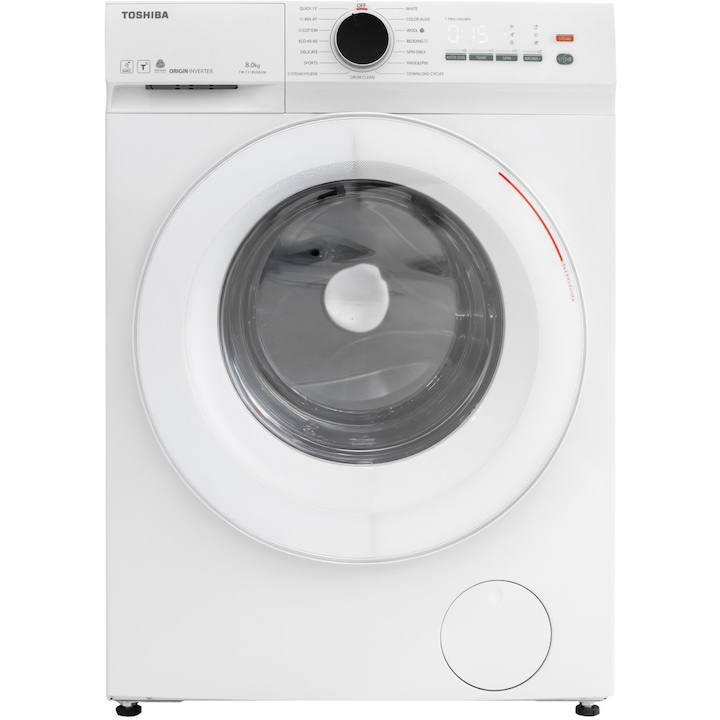 Masina de spalat rufe Toshiba TW-T21BU90UWBK(WW) ,motor Inverter,Tehnologie UFB, Wi-Fi,functie AROMA+,8 kg,1400 rpm, clasa energetica A,dimensiune (59.5 x 40 x 85 cm), culoare Alb