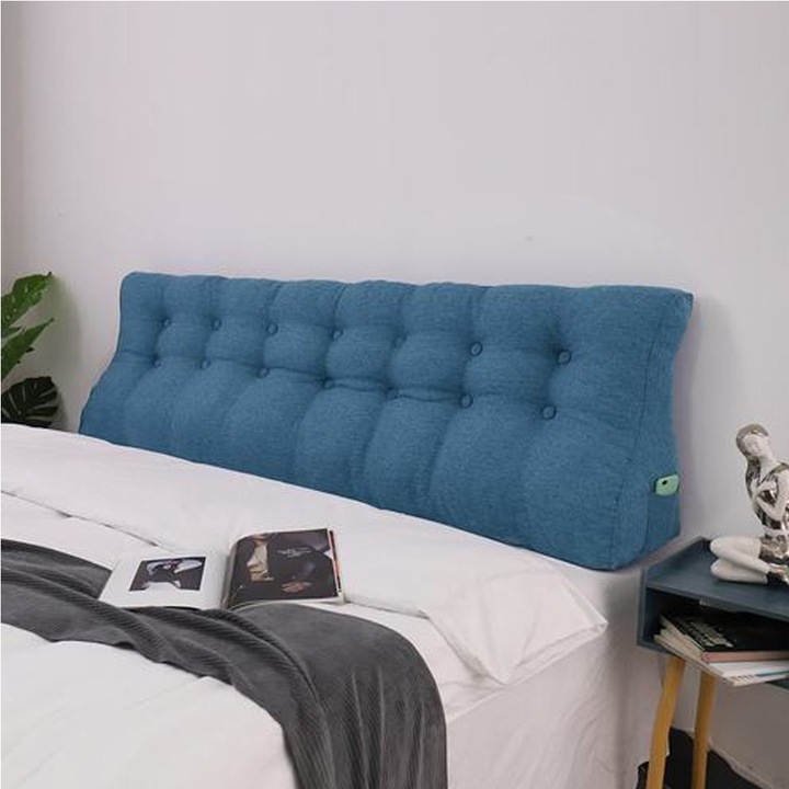 Pillow Palette ferde párna, lenutánzatból, ergonomikus, diszkrét steppeléssel, 100% poliészter töltettel, kék, 200 cm