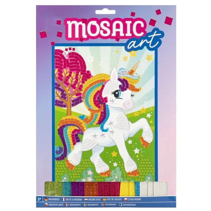 / Mozaic mare din spuma pentru copii, format A4, set creativ cu unicorn
