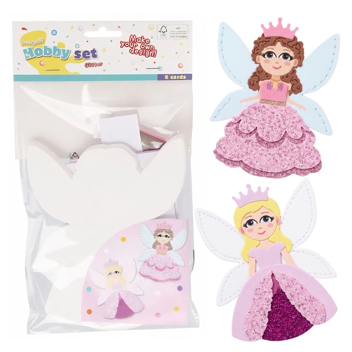 Set creativ pentru copii, 8 piese: figurine din spuma, decoratiuni, ornamente si autocolante