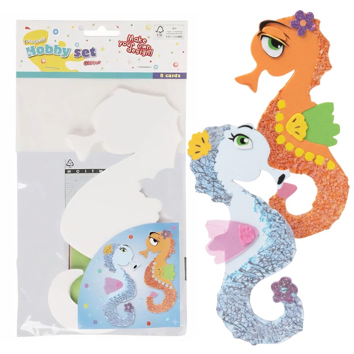 Set creativ pentru copii, 8 piese: figurine din spuma, decoratiuni, ornamente si autocolante