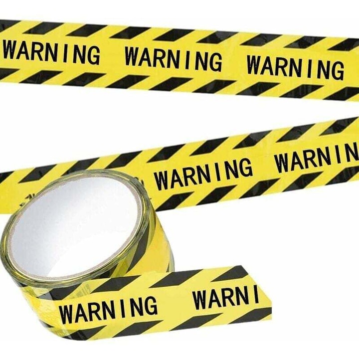 Figyelmeztető/jelző ragasztószalag, polietilén, időjárás- és szakadásálló, veszélyes területek jelölésére, sárga/fekete, 4,5 cm x 25 m